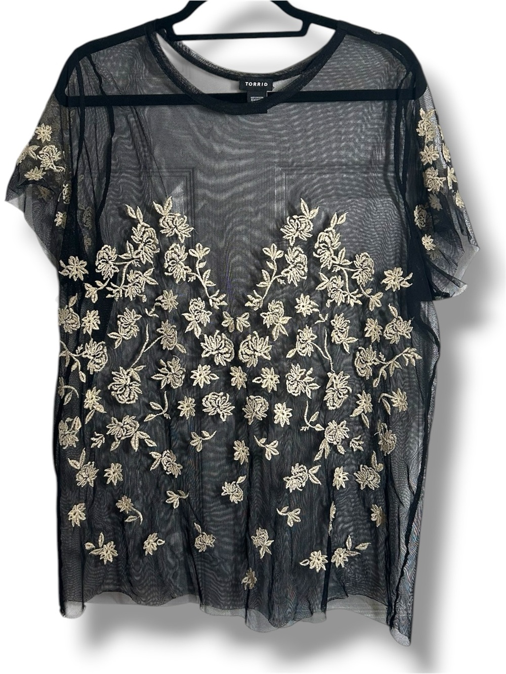 Torrid Black Mesh Floral Embroidered Top – Size 2X